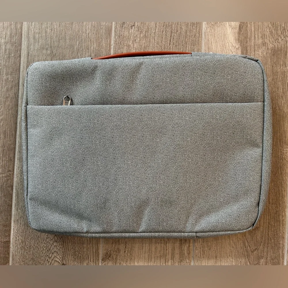 NUBILY Gray Laptop Sleeve with Brown Trim|Padded Case with Front Pocket 15”x11”
